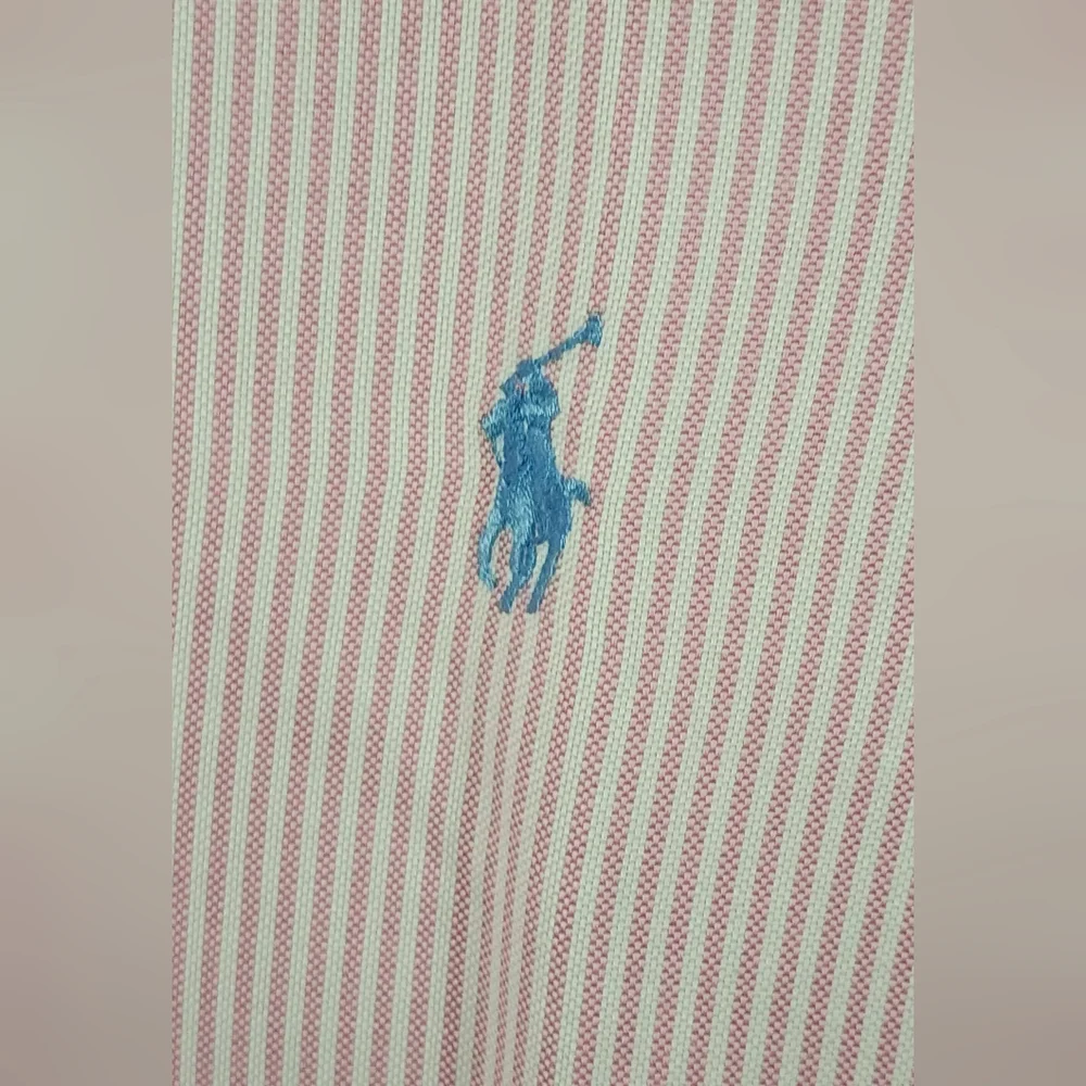 VINTAGE Polo Ralph Lauren Custom Fit Shirt Men's 16 1/2 32/33 Striped Pink White - Picture 5 of 14